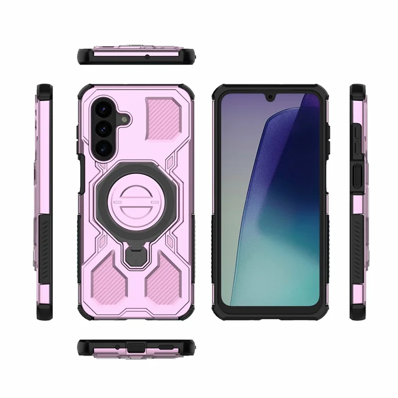Bulk Purchasing For Samsung Galaxy A17 4G  /  A17 5G Magnetic Case Rotating Metal Kickstand PC + TPU Phone Back Cover - Pink