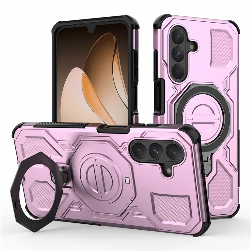 Bulk Purchasing For Samsung Galaxy A26 5G Magnetic Case Rotating Metal Kickstand PC + TPU Phone Back Cover - Pink