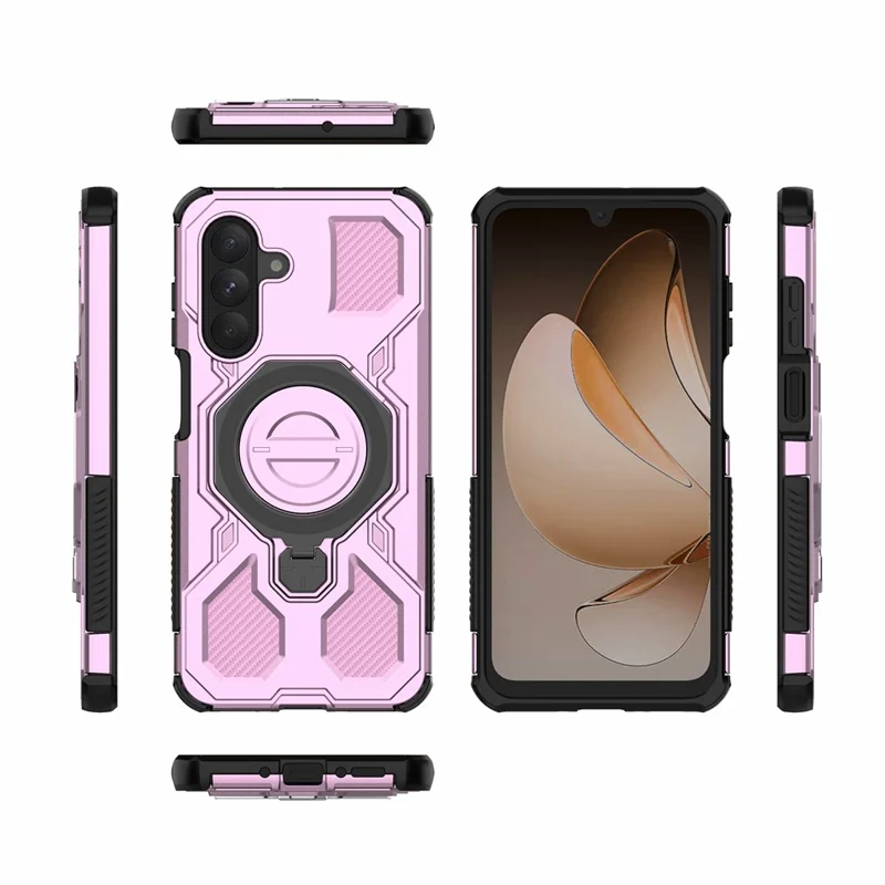Bulk Purchasing For Samsung Galaxy A26 5G Magnetic Case Rotating Metal Kickstand PC + TPU Phone Back Cover - Pink