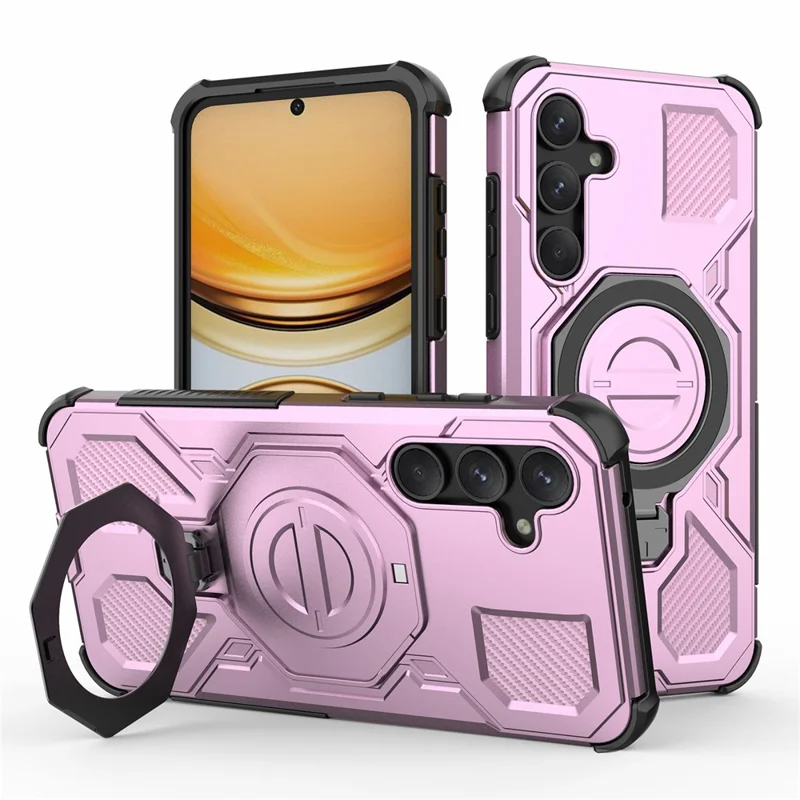 Bulk Purchasing For Samsung Galaxy A55 5G Magnetic Case Rotating Metal Kickstand PC + TPU Phone Back Cover - Pink