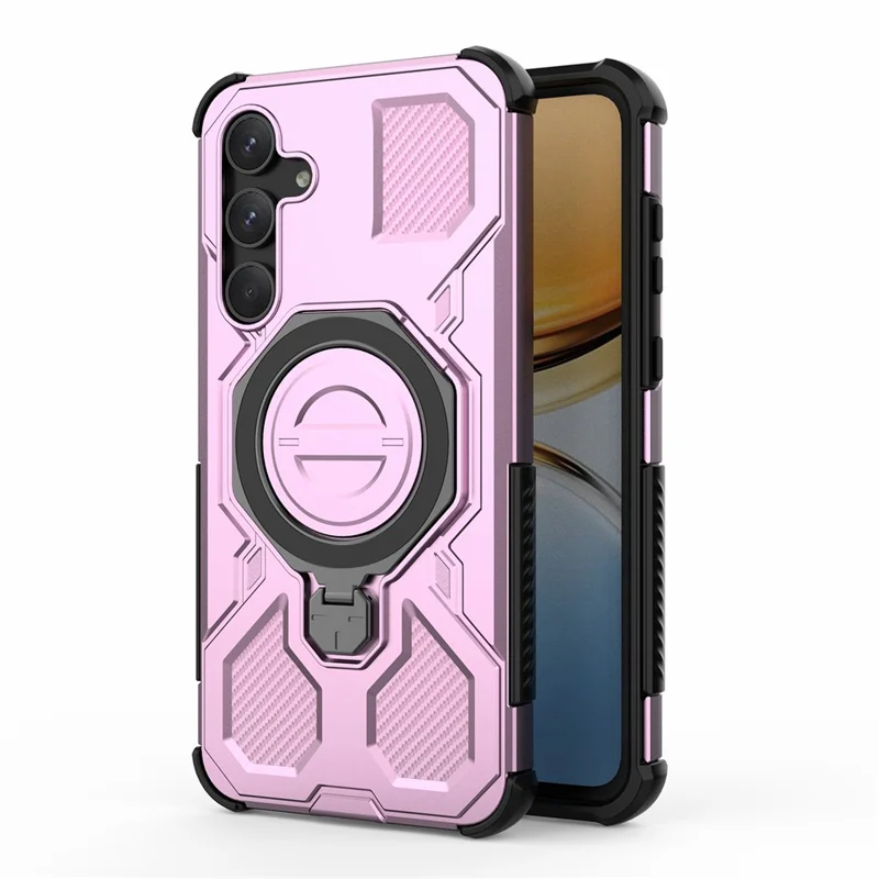 Bulk Purchasing For Samsung Galaxy A55 5G Magnetic Case Rotating Metal Kickstand PC + TPU Phone Back Cover - Pink