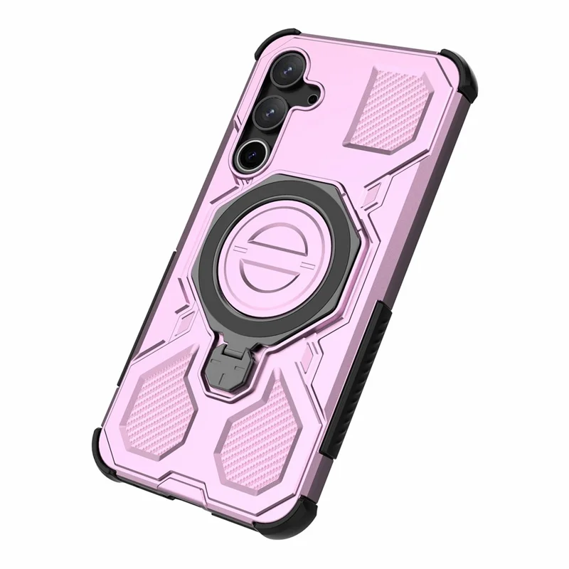 Bulk Purchasing For Samsung Galaxy A55 5G Magnetic Case Rotating Metal Kickstand PC + TPU Phone Back Cover - Pink