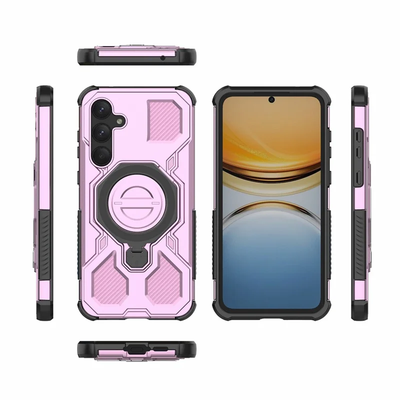 Bulk Purchasing For Samsung Galaxy A55 5G Magnetic Case Rotating Metal Kickstand PC + TPU Phone Back Cover - Pink