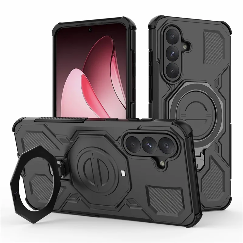 Bulk Purchasing For Samsung Galaxy A56 5G Magnetic Case Rotating Metal Kickstand PC + TPU Phone Back Cover - Black