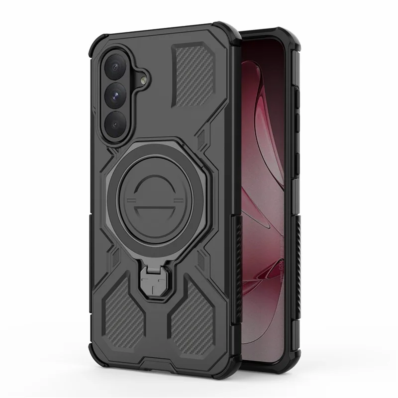 Bulk Purchasing For Samsung Galaxy A56 5G Magnetic Case Rotating Metal Kickstand PC + TPU Phone Back Cover - Black