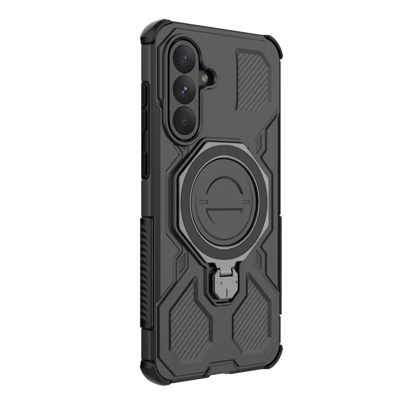 Bulk Purchasing For Samsung Galaxy A56 5G Magnetic Case Rotating Metal Kickstand PC + TPU Phone Back Cover - Black