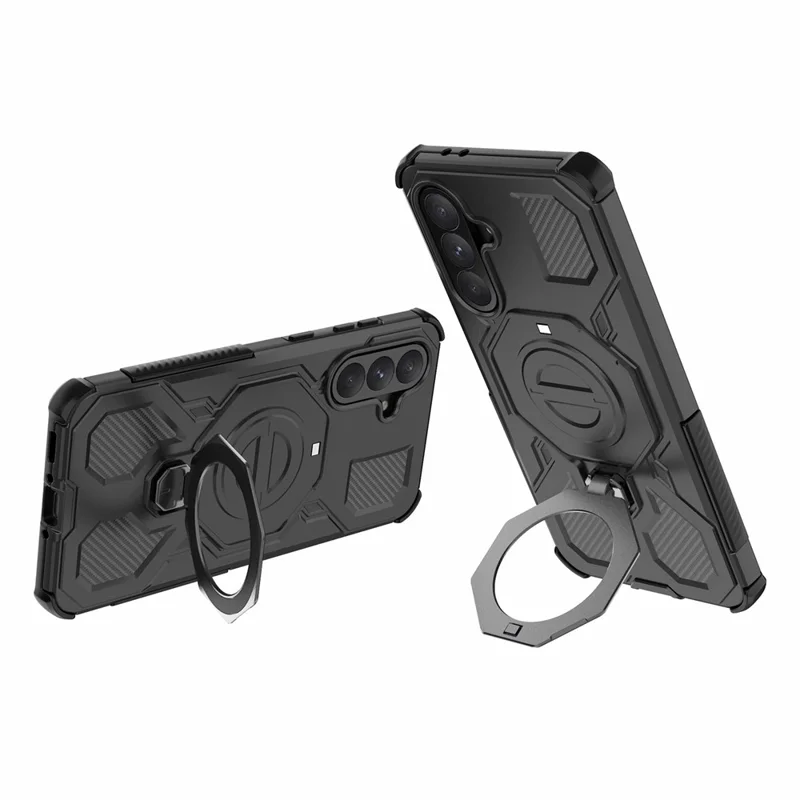 Bulk Purchasing For Samsung Galaxy A56 5G Magnetic Case Rotating Metal Kickstand PC + TPU Phone Back Cover - Black