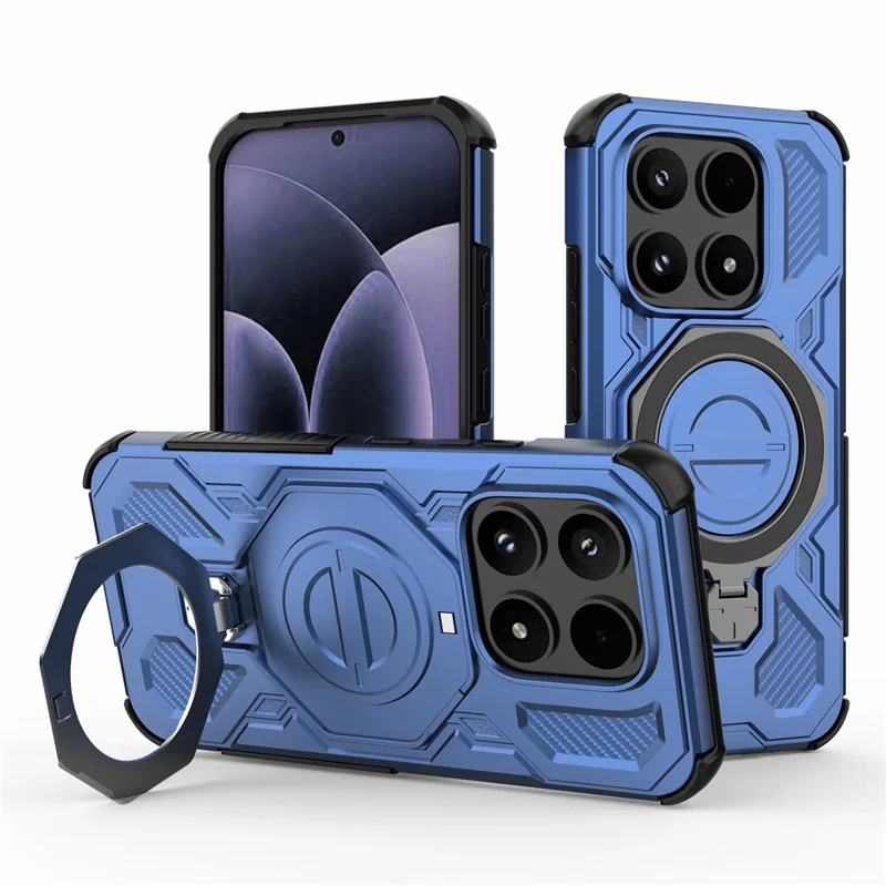 For Xiaomi 17 Magnetic Case Rotating Metal Kickstand Shockproof PC + TPU Phone Back Cover - Dark Blue