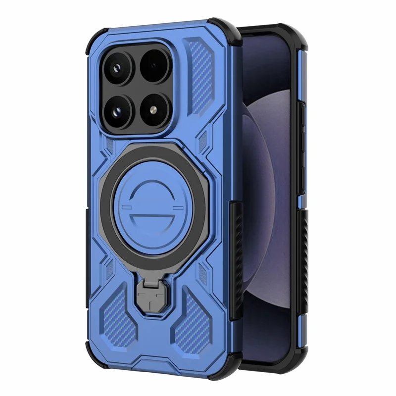 For Xiaomi 17 Magnetic Case Rotating Metal Kickstand Shockproof PC + TPU Phone Back Cover - Dark Blue