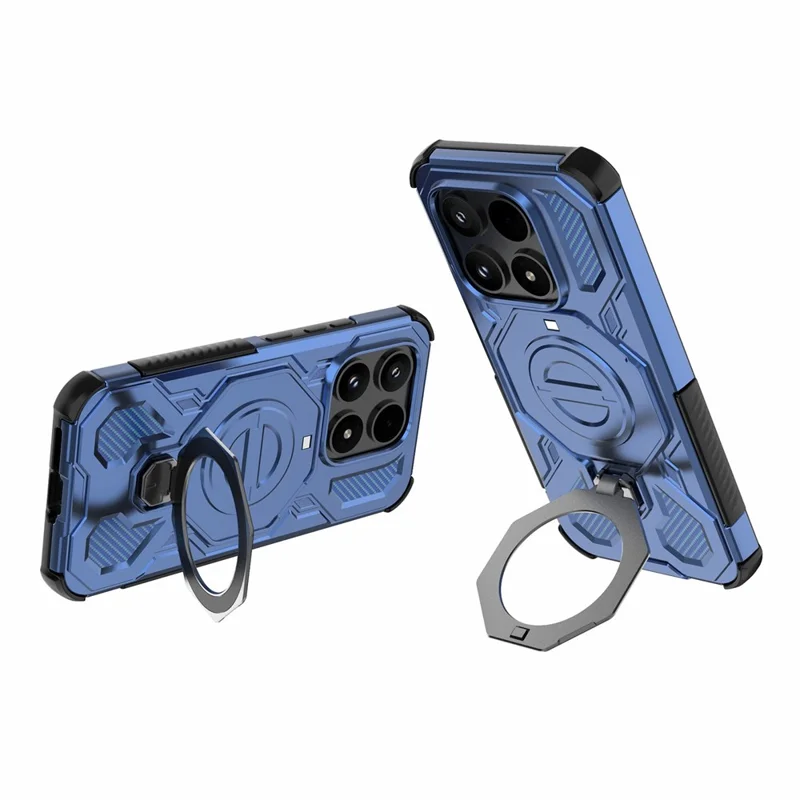 For Xiaomi 17 Magnetic Case Rotating Metal Kickstand Shockproof PC + TPU Phone Back Cover - Dark Blue