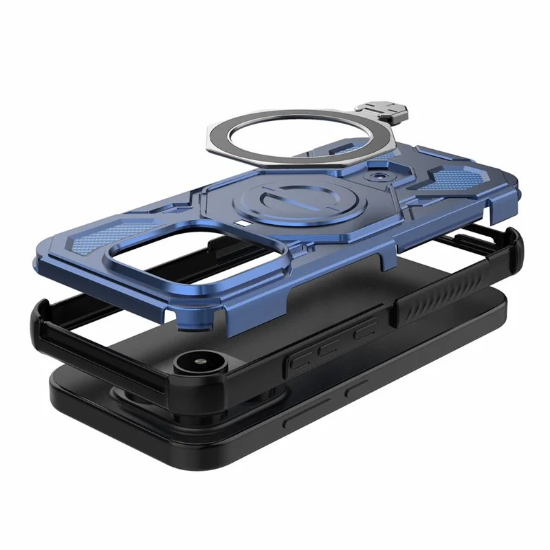 Bulk Purchasing For Xiaomi 17 Magnetic Case Rotating Metal Kickstand PC + TPU Phone Back Cover - Dark Blue