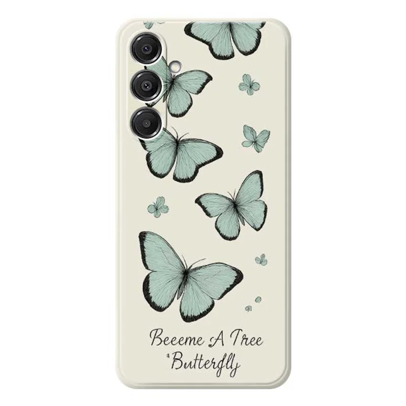 For Samsung Galaxy A37 5G Case Green Butterfly Pattern Printing Straight Edge TPU Phone Back Cover - Beige