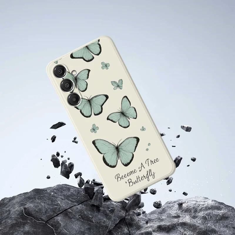 For Samsung Galaxy A37 5G Case Green Butterfly Pattern Printing Straight Edge TPU Phone Back Cover - Beige