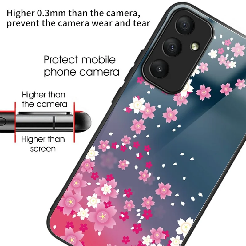 For Samsung Galaxy A37 5G Case Pattern Printing Tempered Glass TPU Drop-Proof Phone Cover - Pink Florals