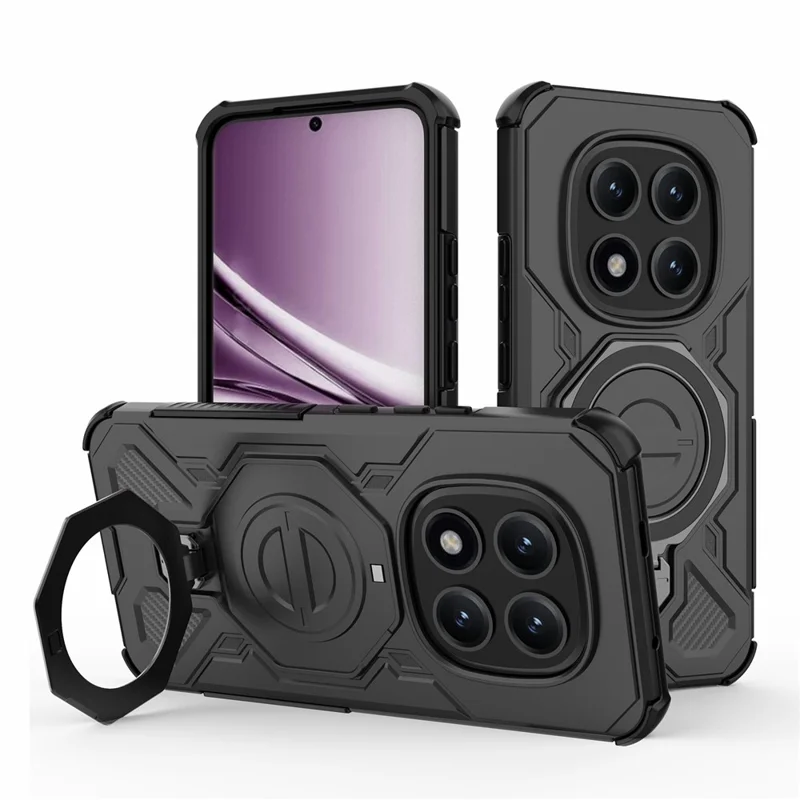 Bulk Purchasing For Xiaomi Redmi Note 15 Pro+ 5G (Global)  /  Poco M8 Pro 5G Magnetic Case Rotating Metal Kickstand PC + TPU Phone Back Cover - Black