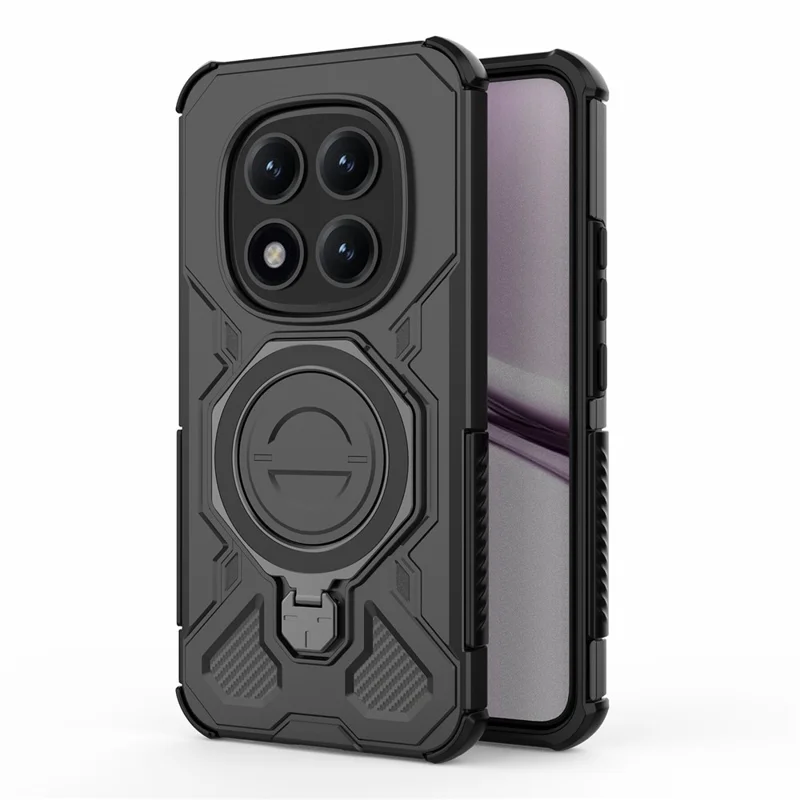 Bulk Purchasing For Xiaomi Redmi Note 15 Pro+ 5G (Global)  /  Poco M8 Pro 5G Magnetic Case Rotating Metal Kickstand PC + TPU Phone Back Cover - Black