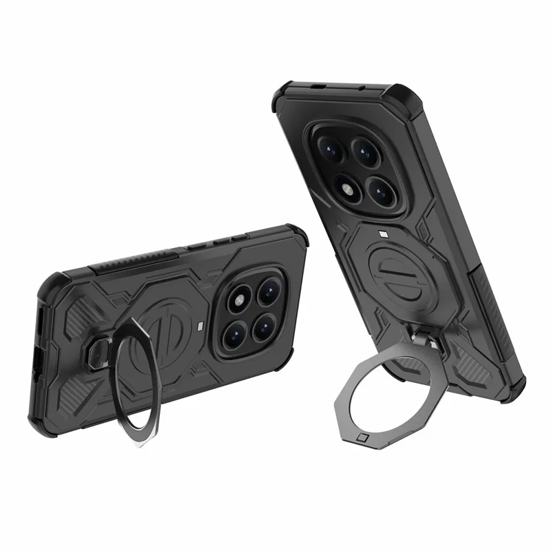 Bulk Purchasing For Xiaomi Redmi Note 15 Pro+ 5G (Global)  /  Poco M8 Pro 5G Magnetic Case Rotating Metal Kickstand PC + TPU Phone Back Cover - Black