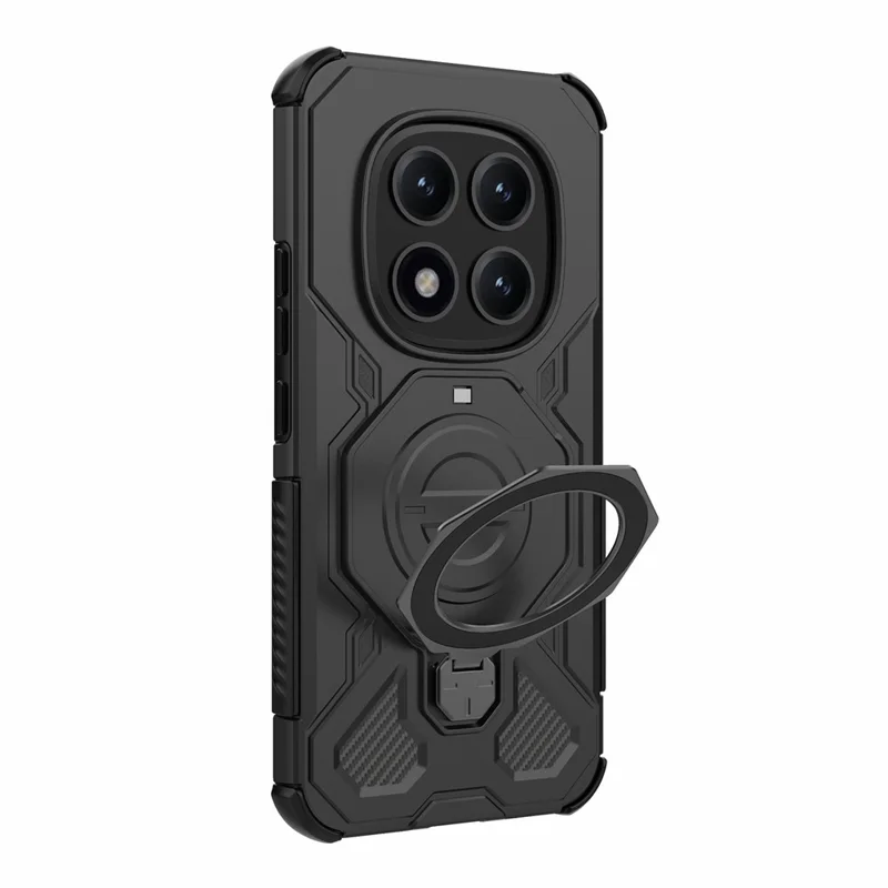 Bulk Purchasing For Xiaomi Redmi Note 15 Pro+ 5G (Global)  /  Poco M8 Pro 5G Magnetic Case Rotating Metal Kickstand PC + TPU Phone Back Cover - Black