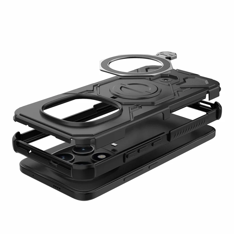 Bulk Purchasing For Xiaomi Redmi Note 15 Pro+ 5G (Global)  /  Poco M8 Pro 5G Magnetic Case Rotating Metal Kickstand PC + TPU Phone Back Cover - Black