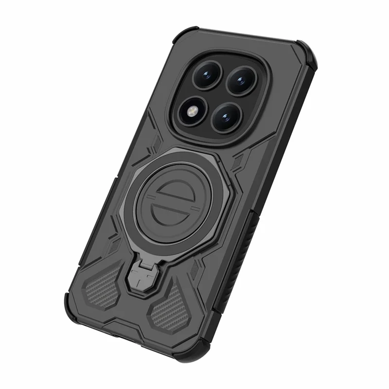 Bulk Purchasing For Xiaomi Redmi Note 15 Pro+ 5G (Global)  /  Poco M8 Pro 5G Magnetic Case Rotating Metal Kickstand PC + TPU Phone Back Cover - Black