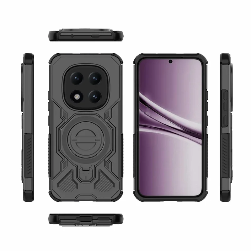 Bulk Purchasing For Xiaomi Redmi Note 15 Pro+ 5G (Global)  /  Poco M8 Pro 5G Magnetic Case Rotating Metal Kickstand PC + TPU Phone Back Cover - Black