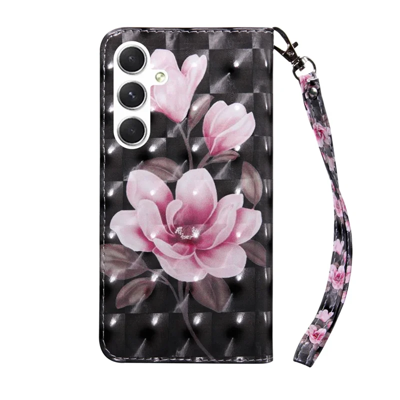 Cover per Samsung Galaxy A17 4G / A17 5G con Supporto, Stampa a Fiori, in Pelle - Fiore Rosa