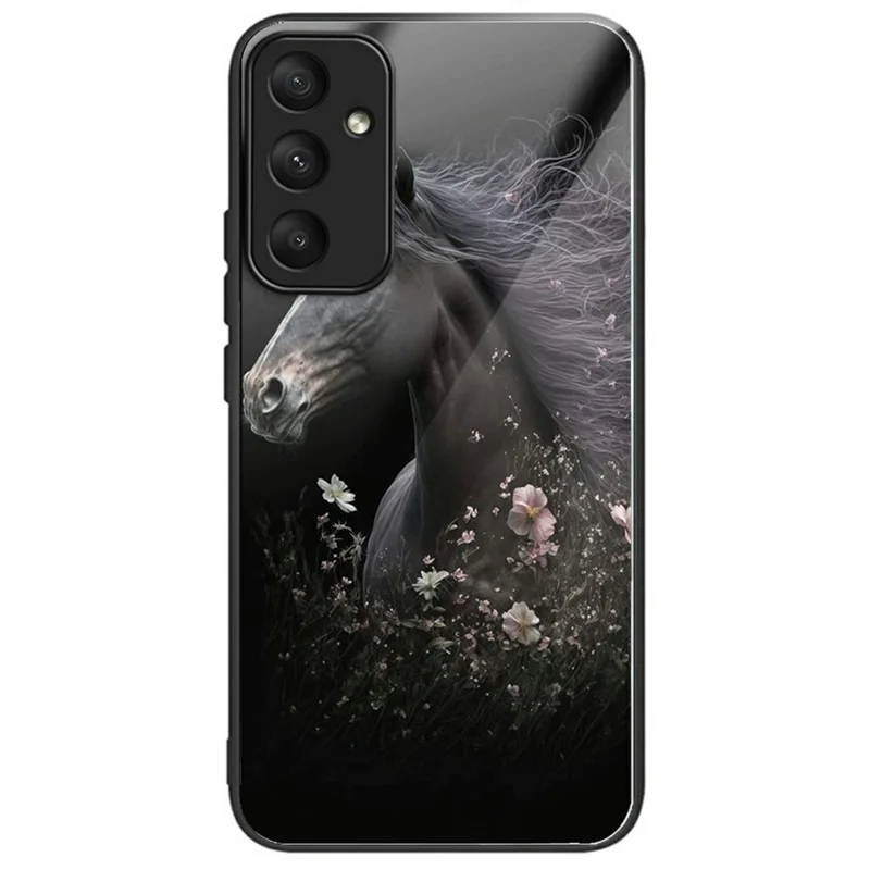 For Samsung Galaxy A37 5G Case Tempered Glass TPU Drop-Proof Phone Cover Pattern Printing - Horse and Flower