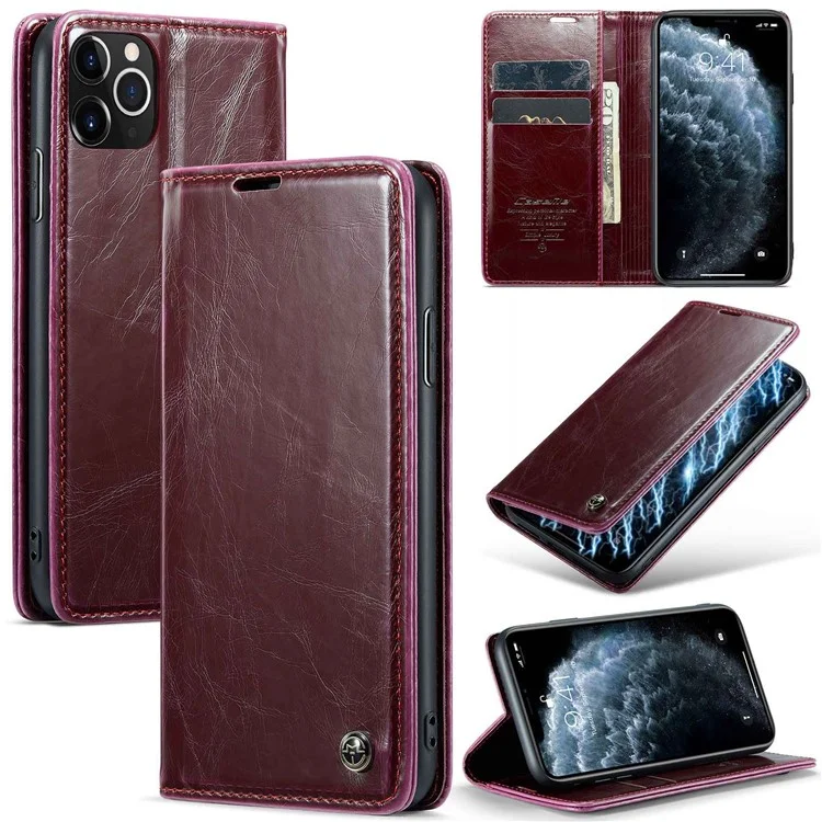 Série CASEME 003 Pour Iphone 11 Pro Max 6,5 Pouces Bien Protégé en Cuir PU Rétro Retro Texture Texture Case de Téléphone Portable Couverture de Téléphone Portable - Rouge