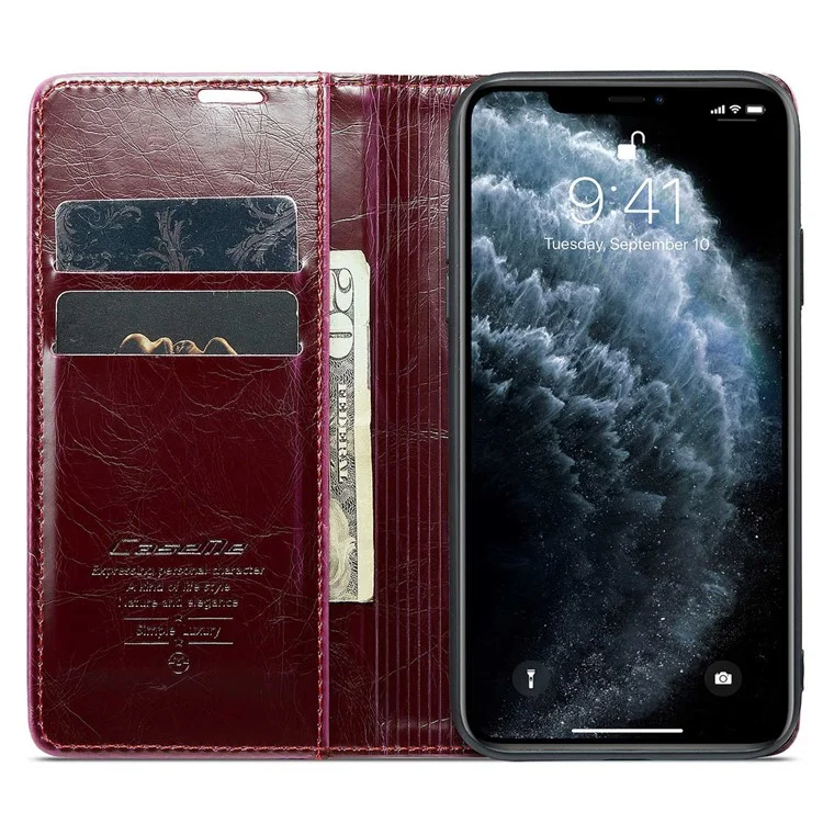 Série CASEME 003 Pour Iphone 11 Pro Max 6,5 Pouces Bien Protégé en Cuir PU Rétro Retro Texture Texture Case de Téléphone Portable Couverture de Téléphone Portable - Rouge