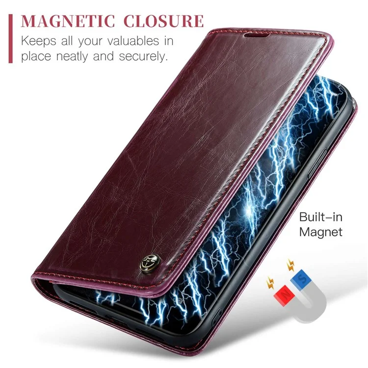 Série CASEME 003 Pour Iphone 11 Pro Max 6,5 Pouces Bien Protégé en Cuir PU Rétro Retro Texture Texture Case de Téléphone Portable Couverture de Téléphone Portable - Rouge