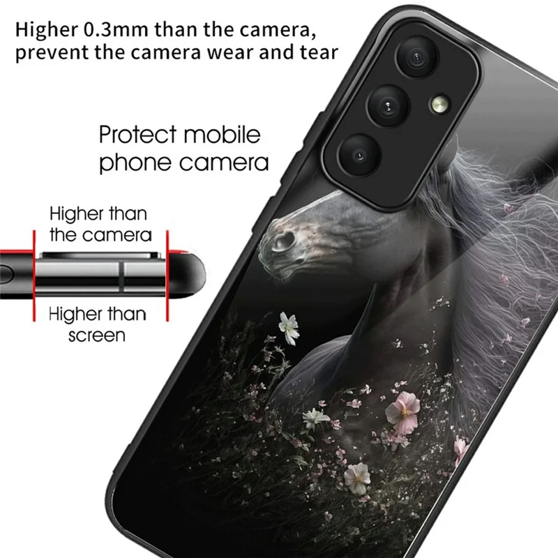 For Samsung Galaxy A57 5G Case Tempered Glass TPU Drop-Proof Phone Cover Pattern Printing - Horse and Flower