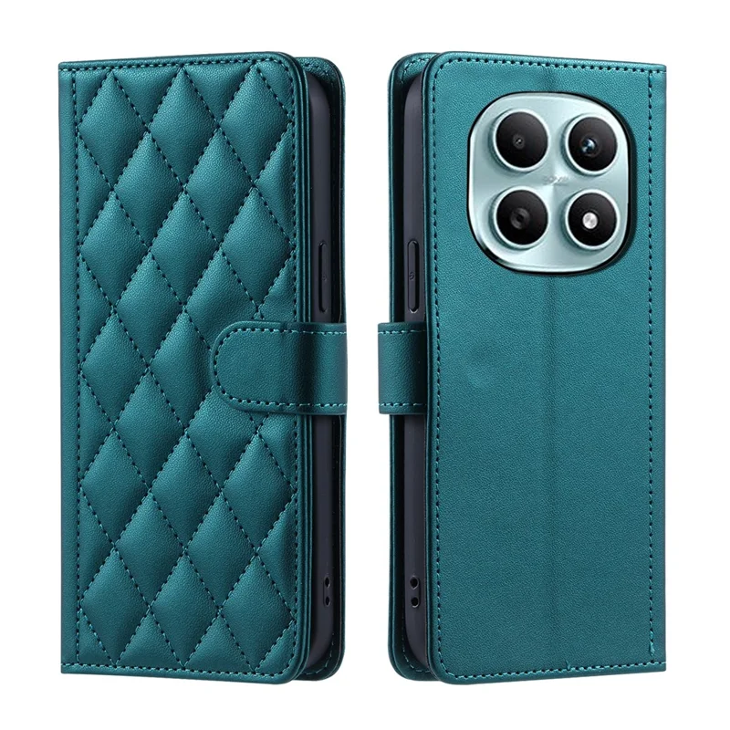 PU Leather Case for Xiaomi Redmi Note 15 5G (Global) / 15 4G (Global) / Poco M8 5G Wallet Rhombus Grid Phone Cover with Shoulder Strap  /  Wrist Strap - Green