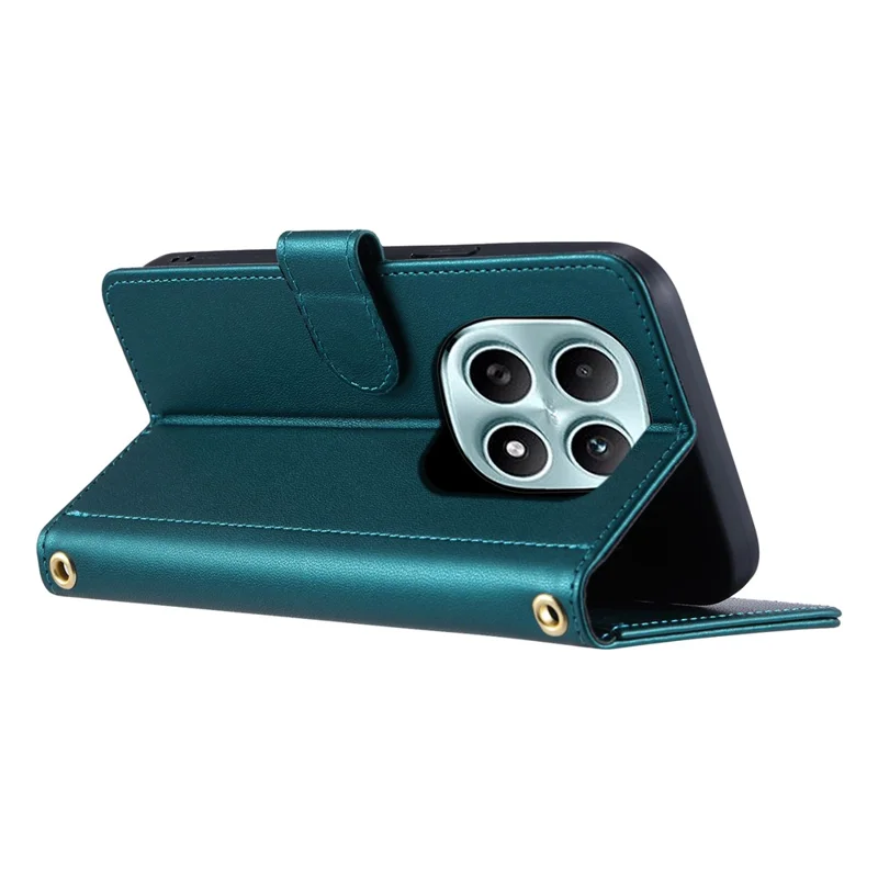 PU Leather Case for Xiaomi Redmi Note 15 5G (Global) / 15 4G (Global) / Poco M8 5G Wallet Rhombus Grid Phone Cover with Shoulder Strap  /  Wrist Strap - Green