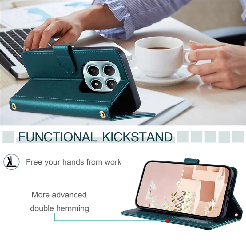 PU Leather Case for Xiaomi Redmi Note 15 5G (Global) / 15 4G (Global) / Poco M8 5G Wallet Rhombus Grid Phone Cover with Shoulder Strap  /  Wrist Strap - Green