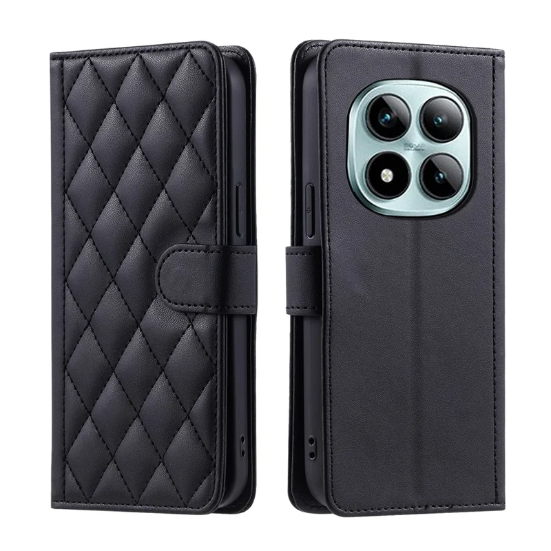 For Xiaomi Redmi Note 15 Pro 5G (Global) Case Wallet Rhombus Grid PU Leather Phone Cover with Shoulder Strap  /  Wrist Strap - Black