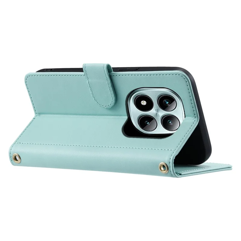 For Xiaomi Redmi Note 15 Pro+ 5G (Global) / Poco M8 Pro 5G Case Wallet Rhombus Grid PU Leather Phone Cover with Shoulder Strap  /  Wrist Strap - Mint Green