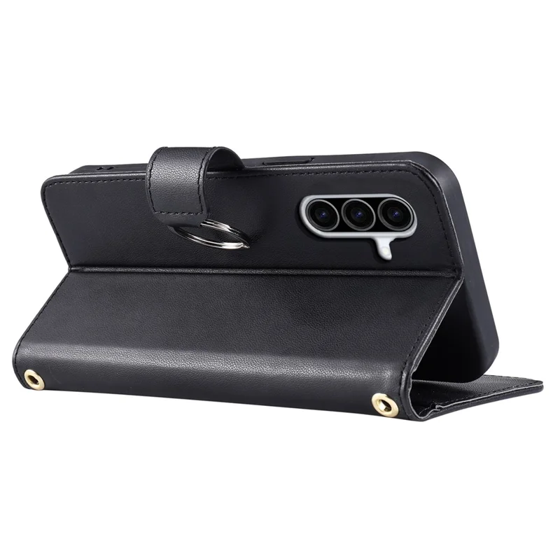 For Samsung Galaxy A37 5G Case Ring Buckle Wallet Stand Rhombus Crossbody Leather Mobile Cover - Black