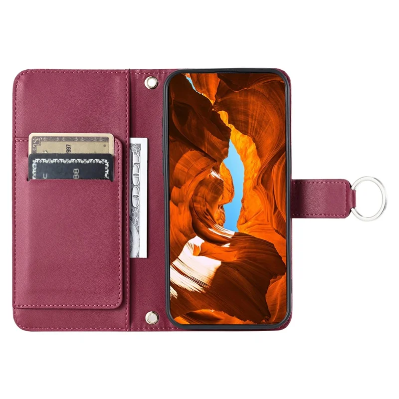 Crossbody Leather Case for Xiaomi Redmi Note 15 5G (Global) / 15 4G (Global) / Poco M8 5G Ring Buckle Wallet Stand Rhombus Mobile Cover - Red