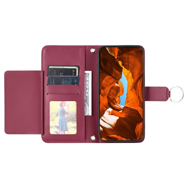 Crossbody Leather Case for Xiaomi Redmi Note 15 5G (Global) / 15 4G (Global) / Poco M8 5G Ring Buckle Wallet Stand Rhombus Mobile Cover - Red