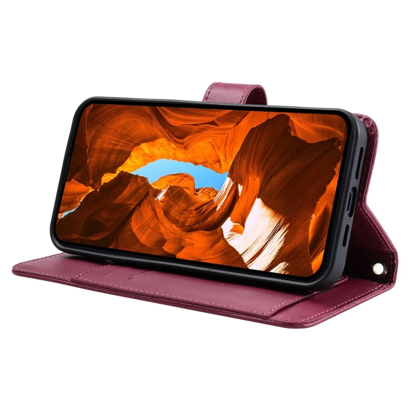 Crossbody Leather Case for Xiaomi Redmi Note 15 5G (Global) / 15 4G (Global) / Poco M8 5G Ring Buckle Wallet Stand Rhombus Mobile Cover - Red