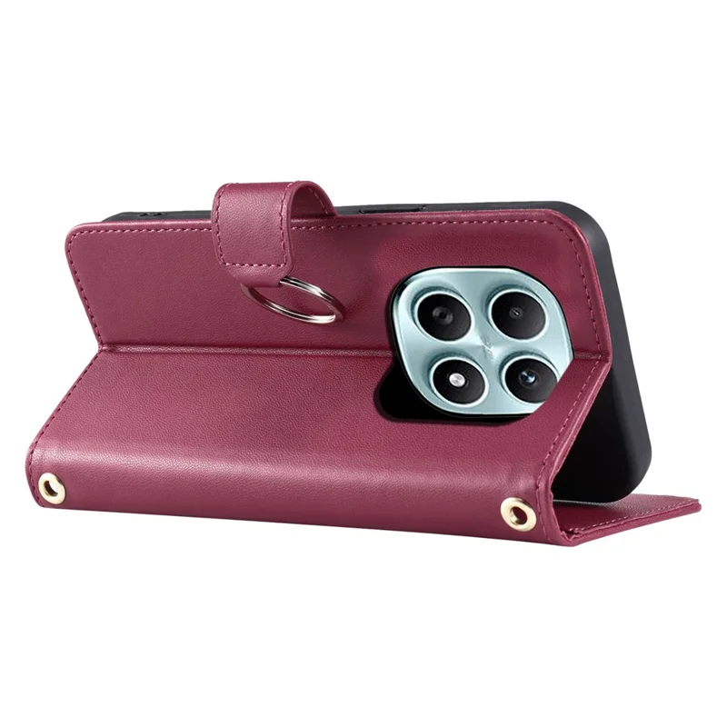 Crossbody Leather Case for Xiaomi Redmi Note 15 5G (Global) / 15 4G (Global) / Poco M8 5G Ring Buckle Wallet Stand Rhombus Mobile Cover - Red