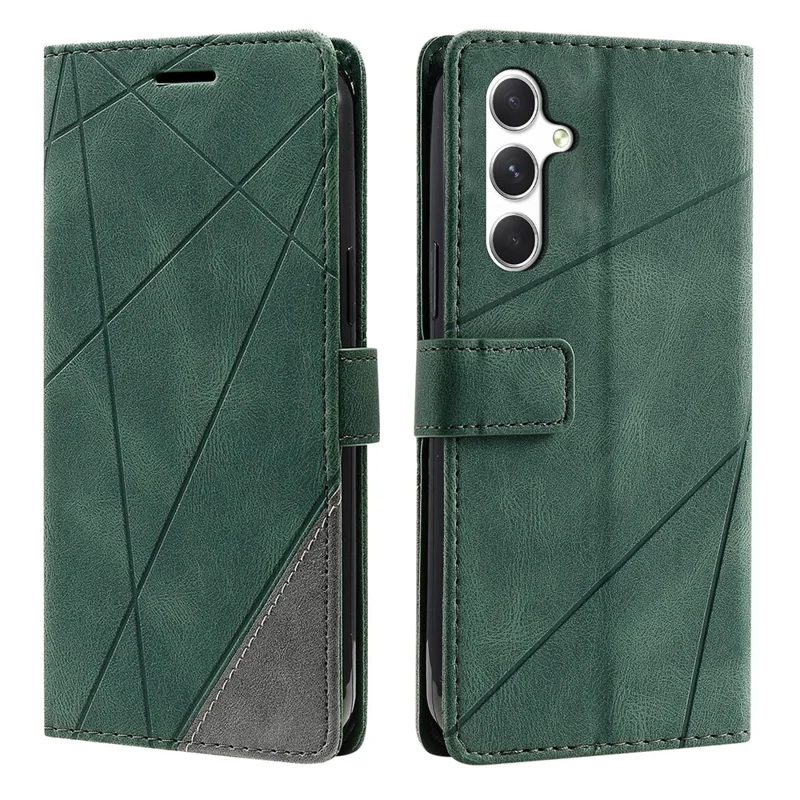 For Samsung Galaxy S26 Case Imprinted Lines PU Leather Splicing Wallet Phone Cover - Green