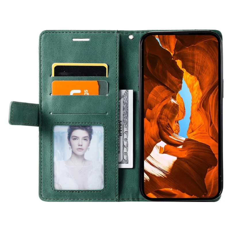 For Samsung Galaxy S26 Case Imprinted Lines PU Leather Splicing Wallet Phone Cover - Green