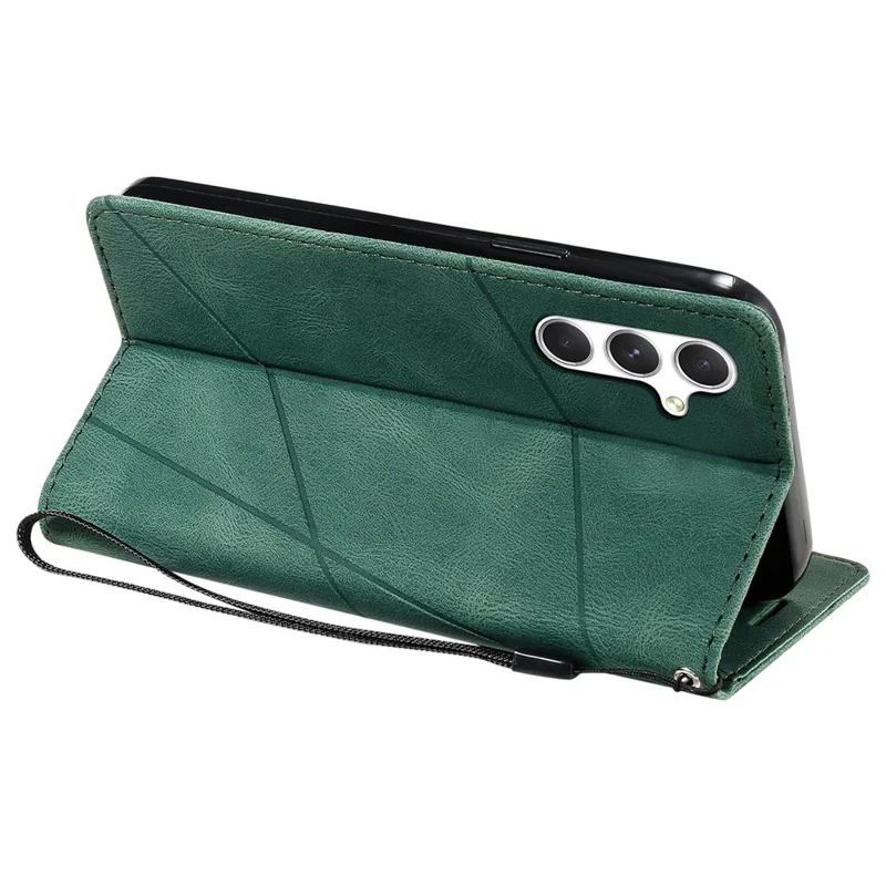 For Samsung Galaxy S26 Case Imprinted Lines PU Leather Splicing Wallet Phone Cover - Green