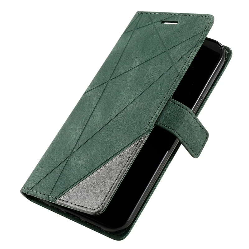 For Samsung Galaxy S26 Case Imprinted Lines PU Leather Splicing Wallet Phone Cover - Green