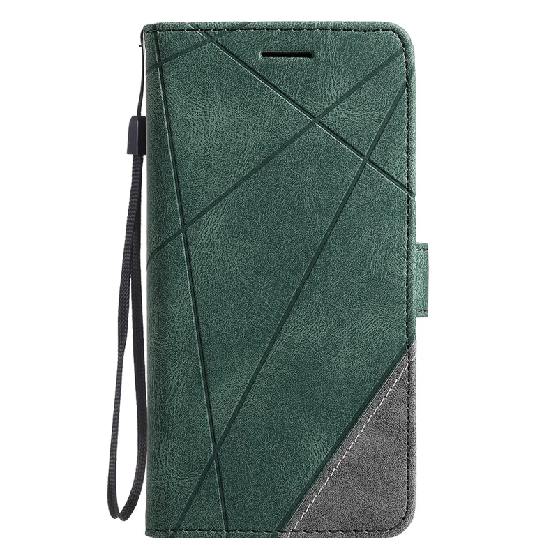 For Samsung Galaxy S26 Case Imprinted Lines PU Leather Splicing Wallet Phone Cover - Green