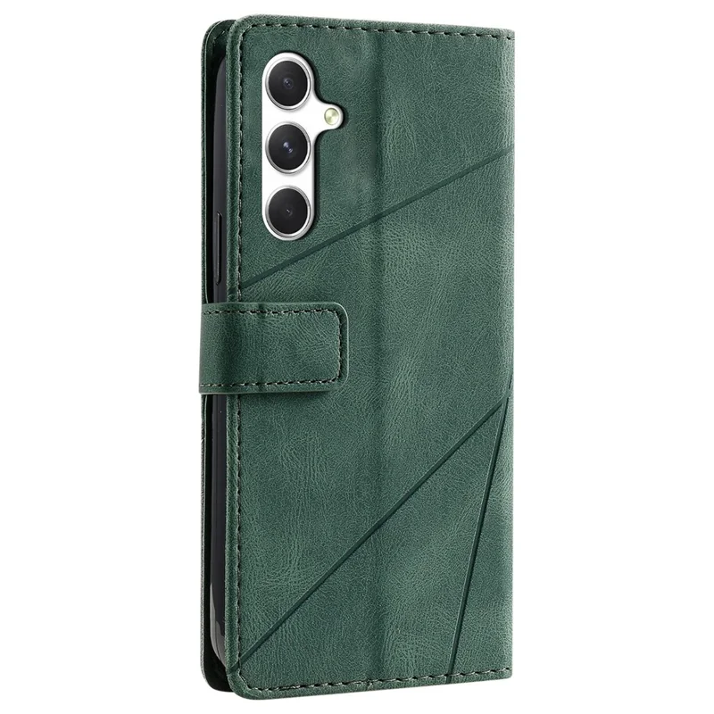 For Samsung Galaxy S26 Case Imprinted Lines PU Leather Splicing Wallet Phone Cover - Green