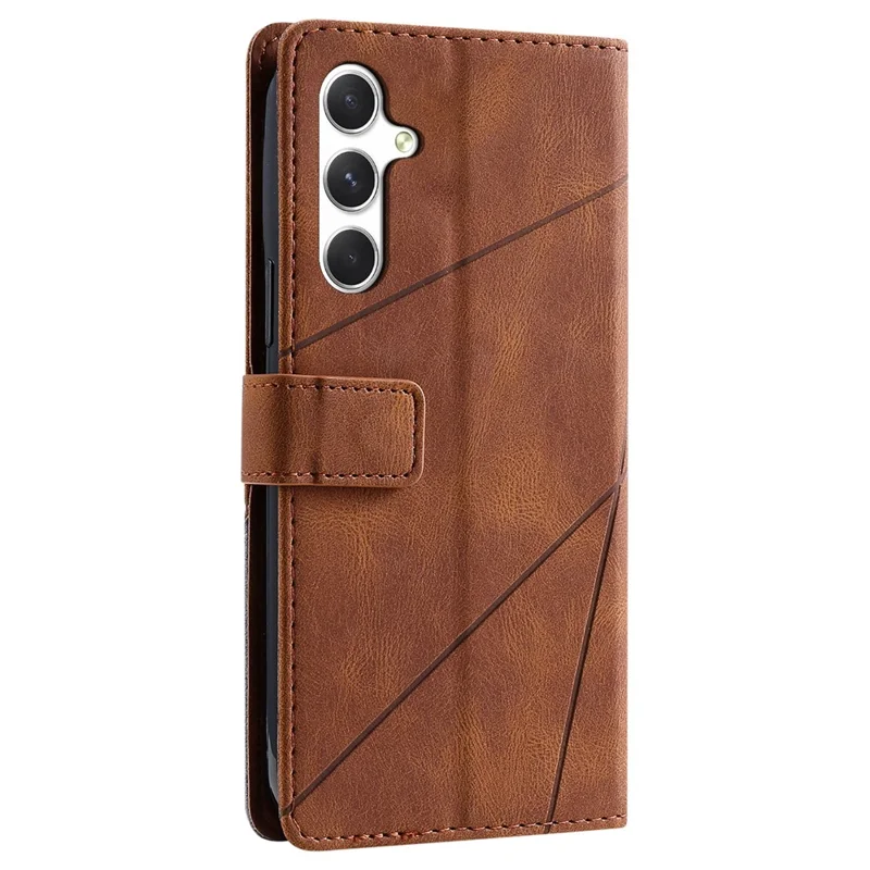 For Samsung Galaxy S26+ Case Imprinted Lines PU Leather Splicing Wallet Phone Cover - Brown