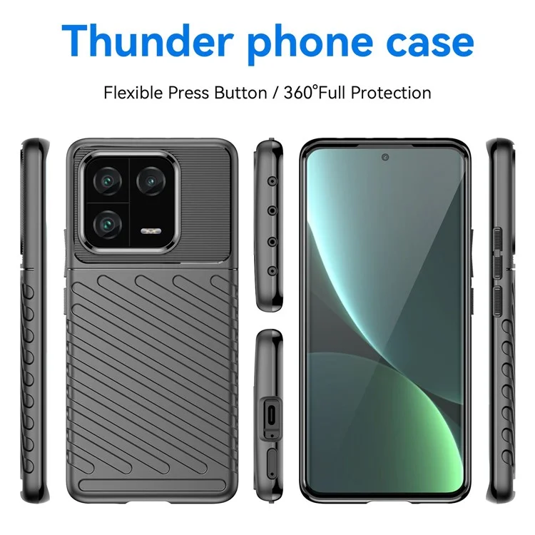 Pour Xiaomi 13 Pro 5G Thunder Series Épaissies de TPU TPU Case Textre Textre Textre Anti-slip Couverture - le Noir