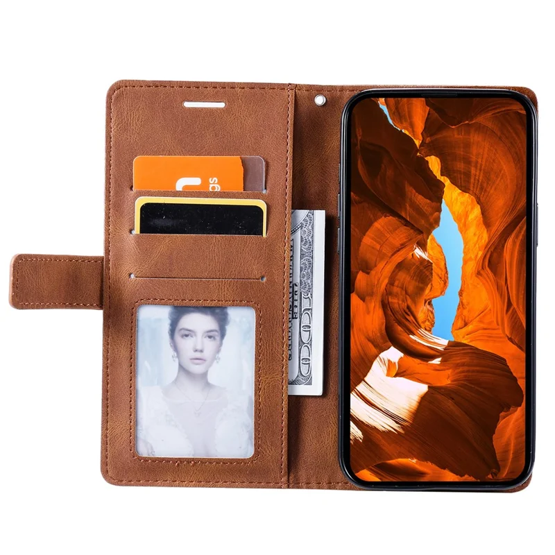 For Samsung Galaxy S26 Ultra Case Imprinted Lines PU Leather Splicing Wallet Phone Cover - Brown